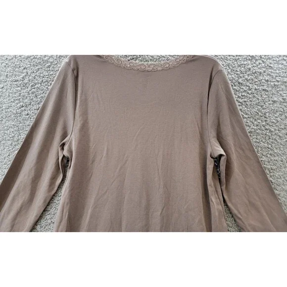 Hanro Moments Lace trim Nightgown Women's XS/2-4 Stonewash V-Neck Quarter Sleeve